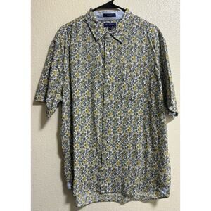 Alan Flusser Men's Size XXL Linen Blend Floral Short Sleeve Button Up Vacation